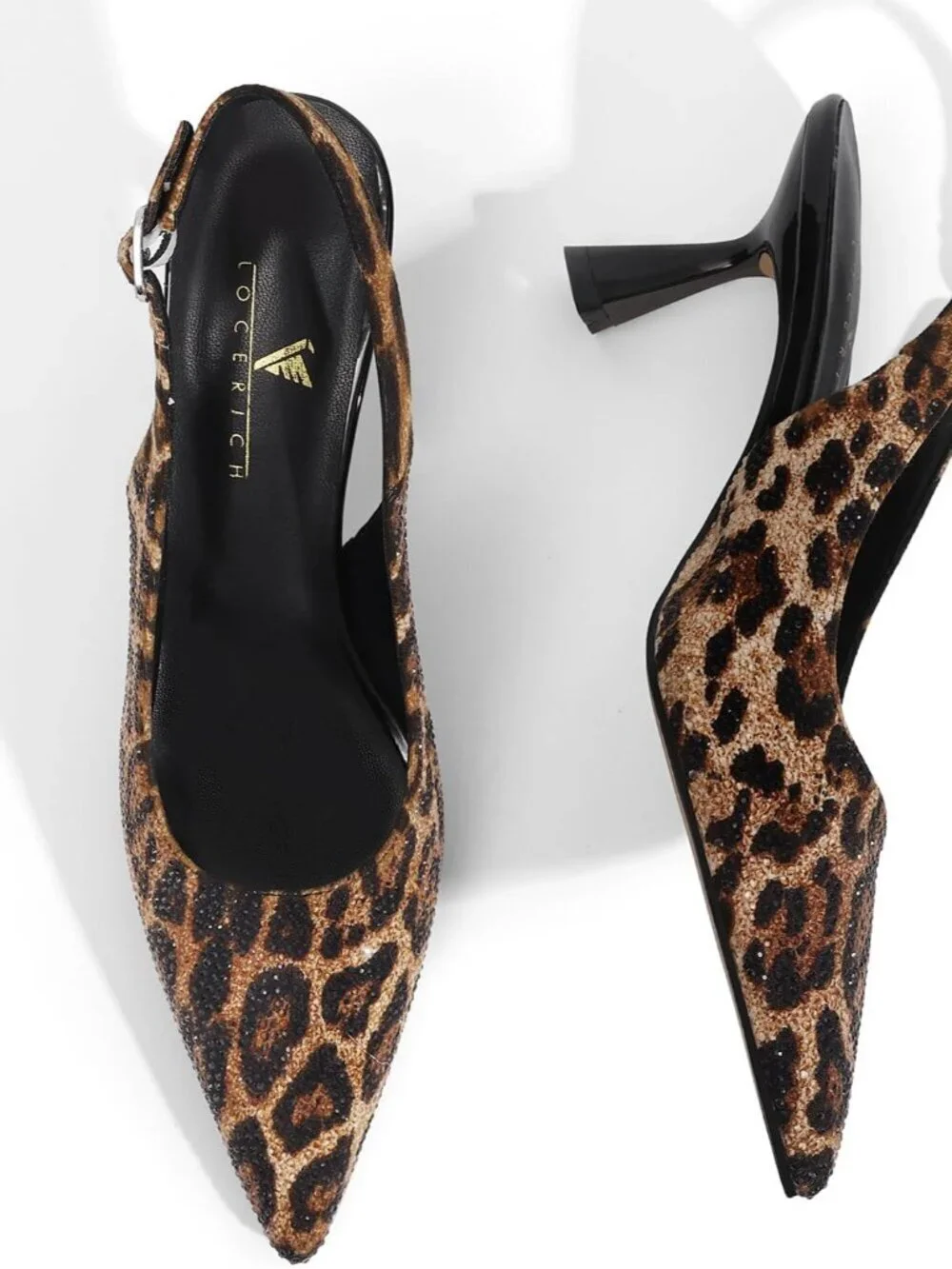 Women's Leopard Kitten Slingback Low Heels Dress Shoes Closed Toe Pumps